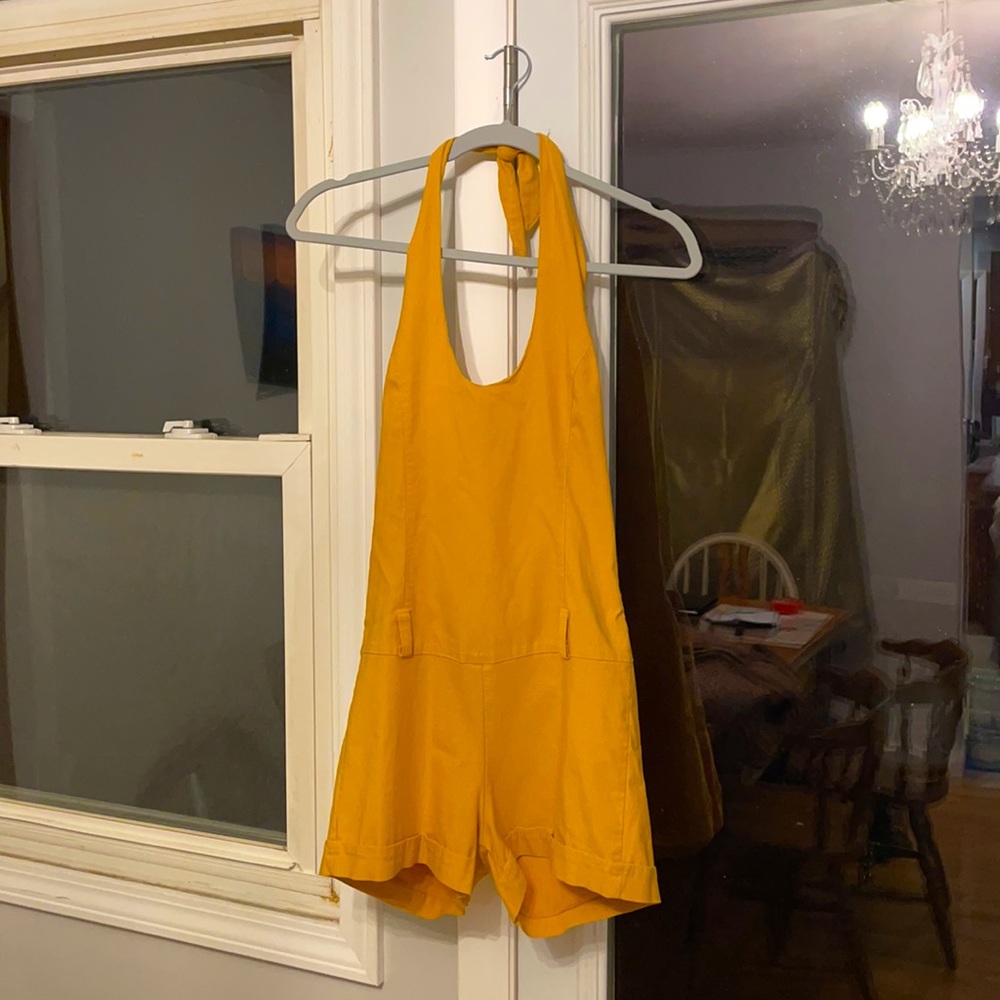 Cute yellow fitted halter romper